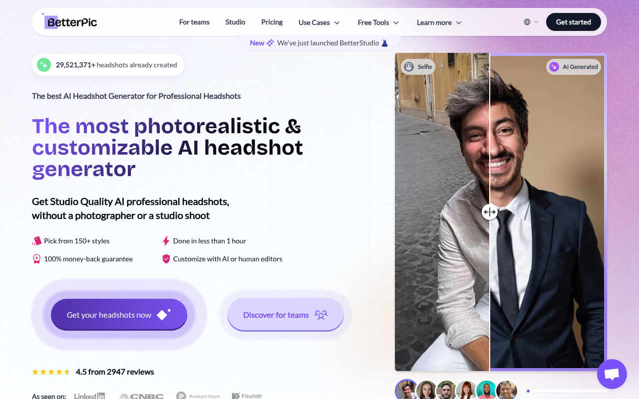 Screenshot of BetterPic AI Headshot Generator: Get Professional Headshots in Minutes
