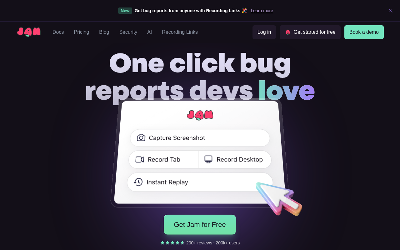 Screenshot of Jam: Streamline Bug Reporting and Build Better Products