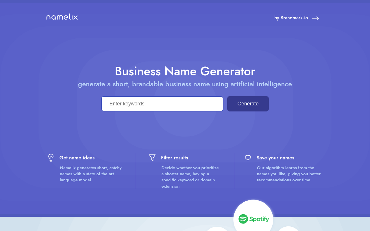 Screenshot of Unleash Your Brand: A Deep Dive into Namelix's AI Business Name Generator