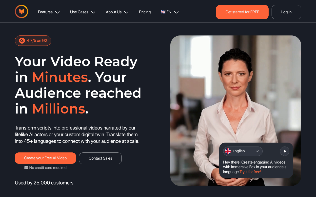 Screenshot of Immersive Fox: AI Digital Twins for Multilingual Video Creation