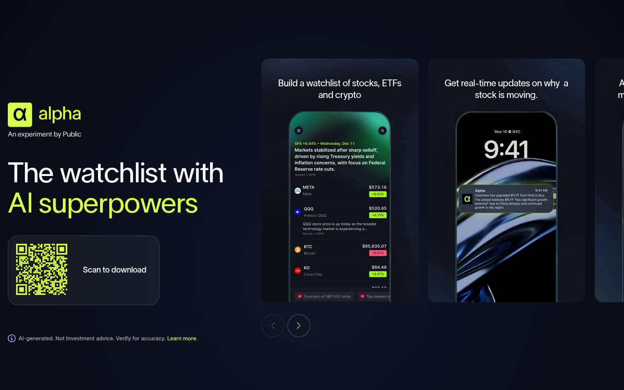 Screenshot of Alpha: AI-Driven Investment Analysis & Stock Screening