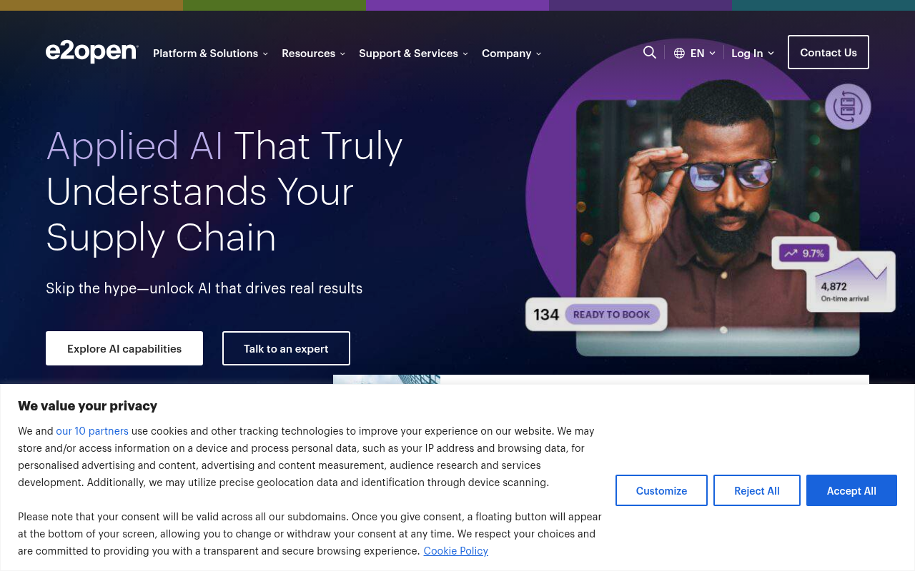 Screenshot of e2open: Revolutionizing Supply Chain Management with AI