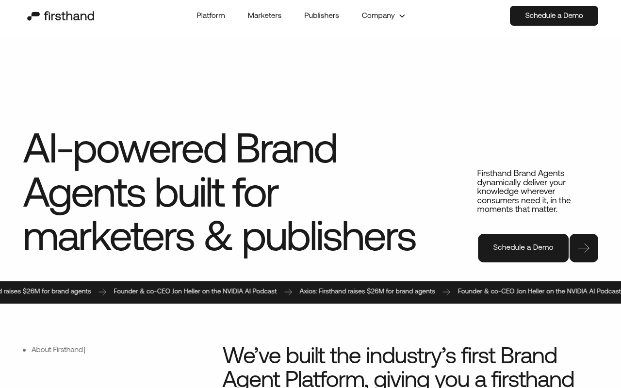 Screenshot of Firsthand AI: Supercharge Your Marketing with Brand Agents