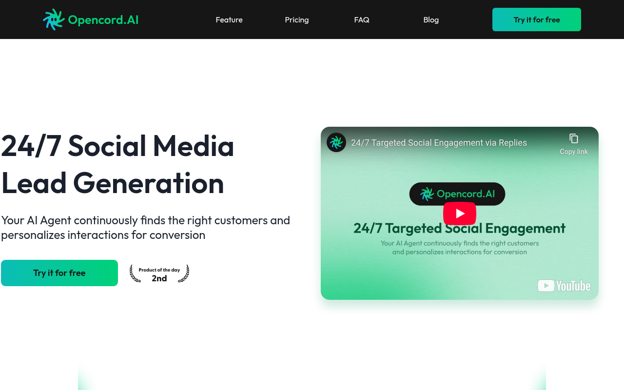 Screenshot of Unlock Social Media Leads 24/7 with Opencord AI