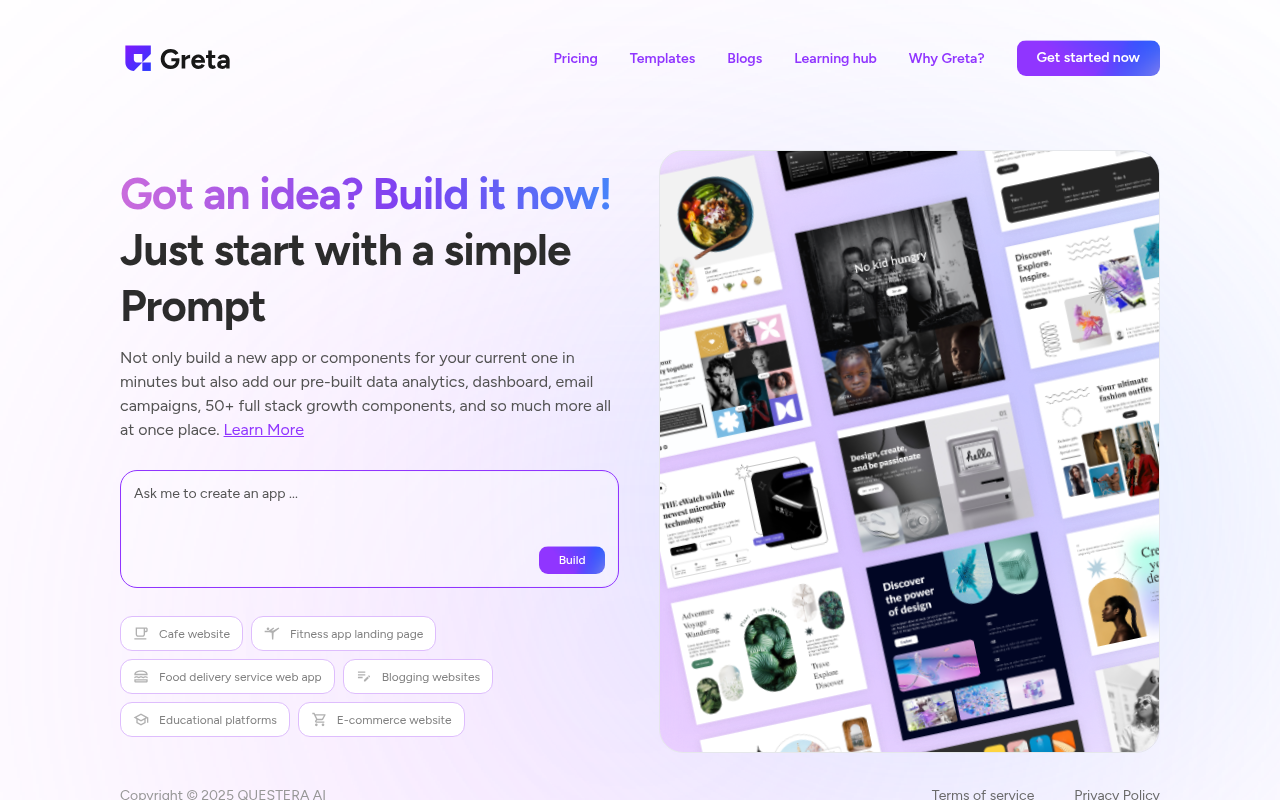 Screenshot of Greta AI: Build Apps from Prompts with No-Code Magic