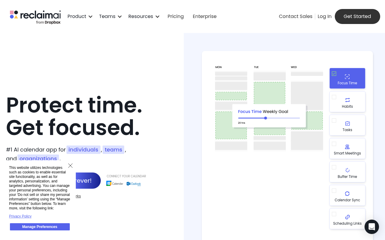 Screenshot of Reclaim AI: Your Smart Calendar Assistant for Maximized Productivity