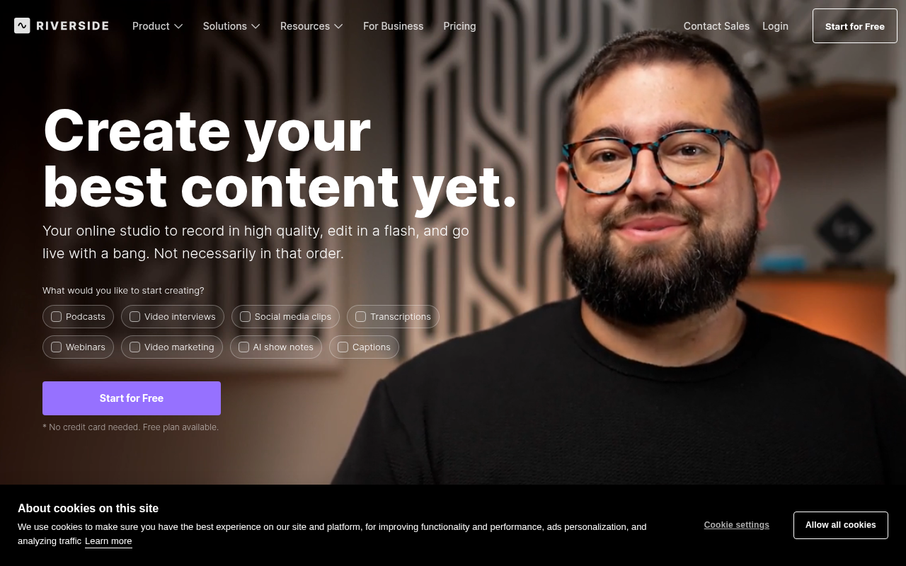 Screenshot of Riverside.fm Review: AI-Powered Recording & Editing for Professionals