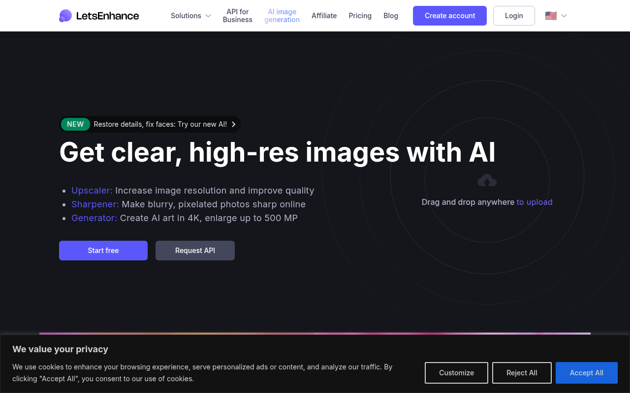 Screenshot of LetsEnhance.io: AI-Powered Image Upscaling and Enhancement