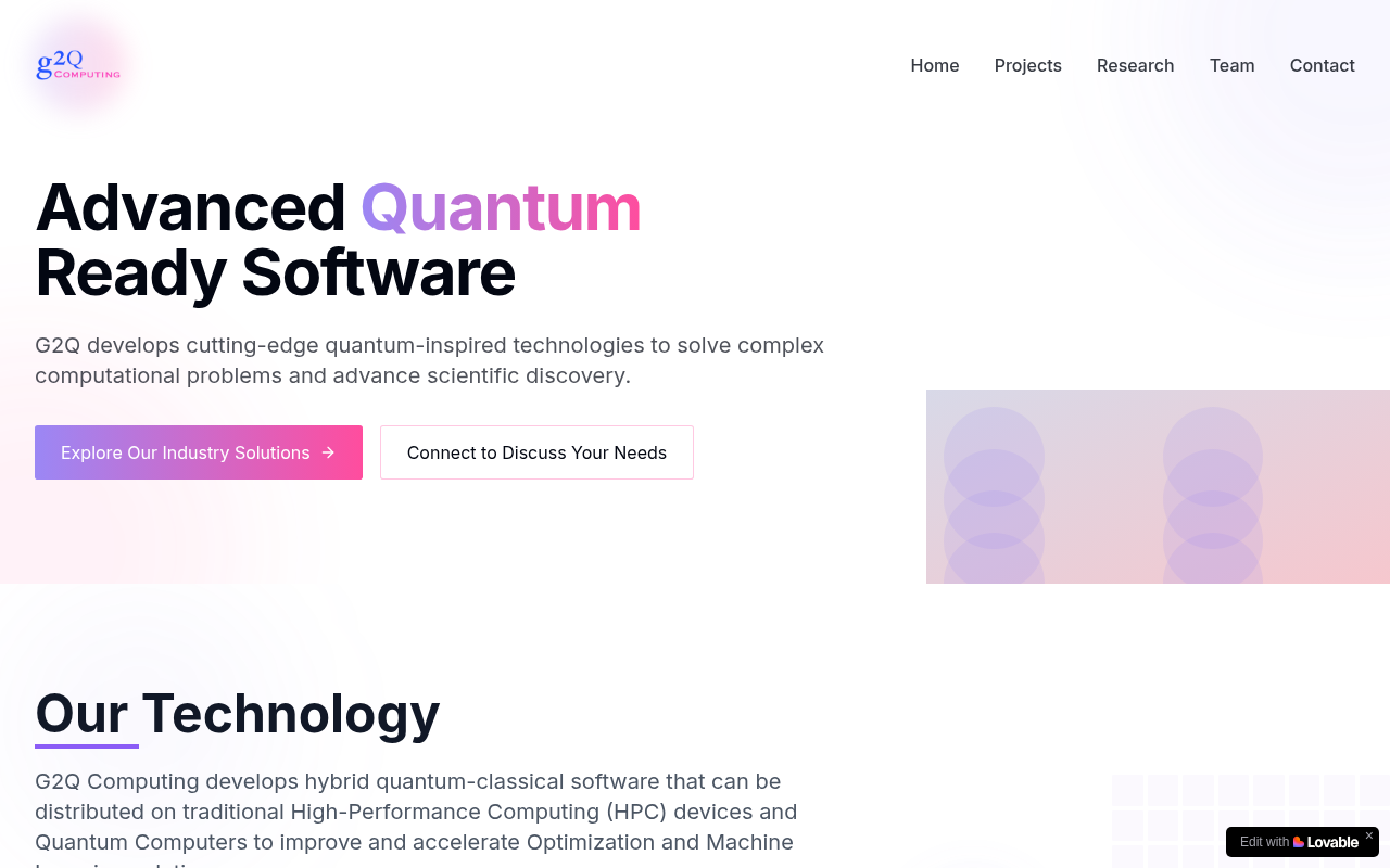 Screenshot of G2Q Computing: Unlocking the Quantum Realm for Tomorrow's Innovations