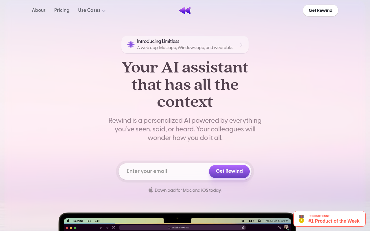 Screenshot of Rewind AI: Your Personalized AI Memory Assistant