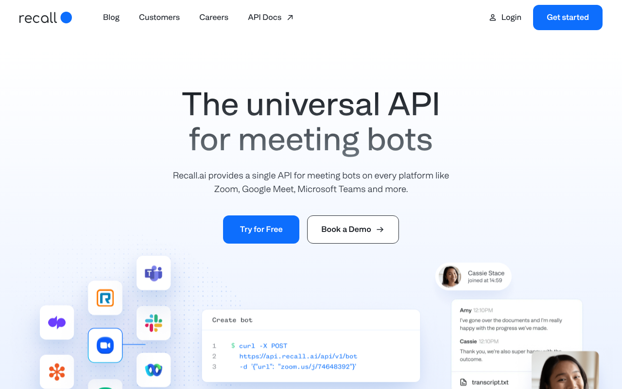Screenshot of Recall.ai: Streamlining Meeting Data with a Universal API