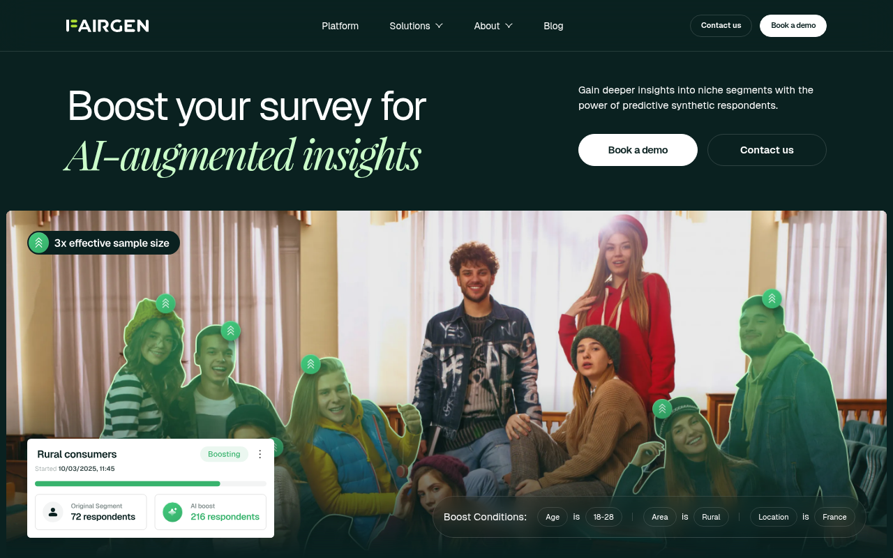 Screenshot of Fairgen Review: AI-Powered Synthetic Data for Market Research