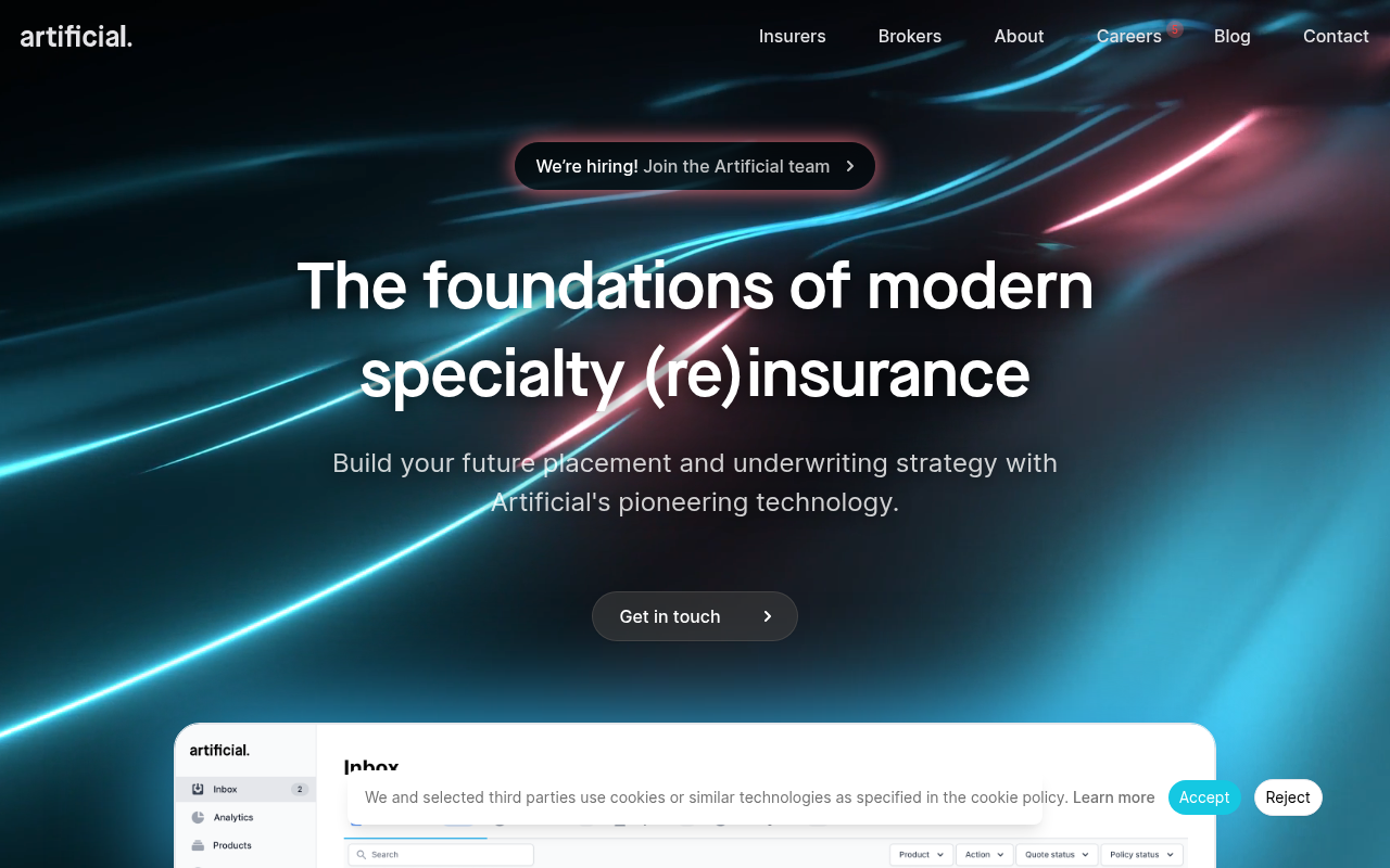 Screenshot of Artificial: Revolutionizing Insurance with AI-Powered Solutions