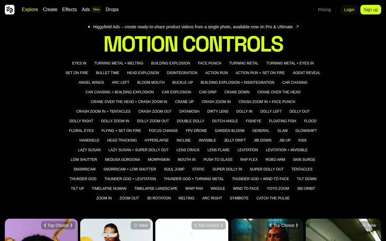 Screenshot of Higgsfield AI: Revolutionizing Camera Control for Content Creators