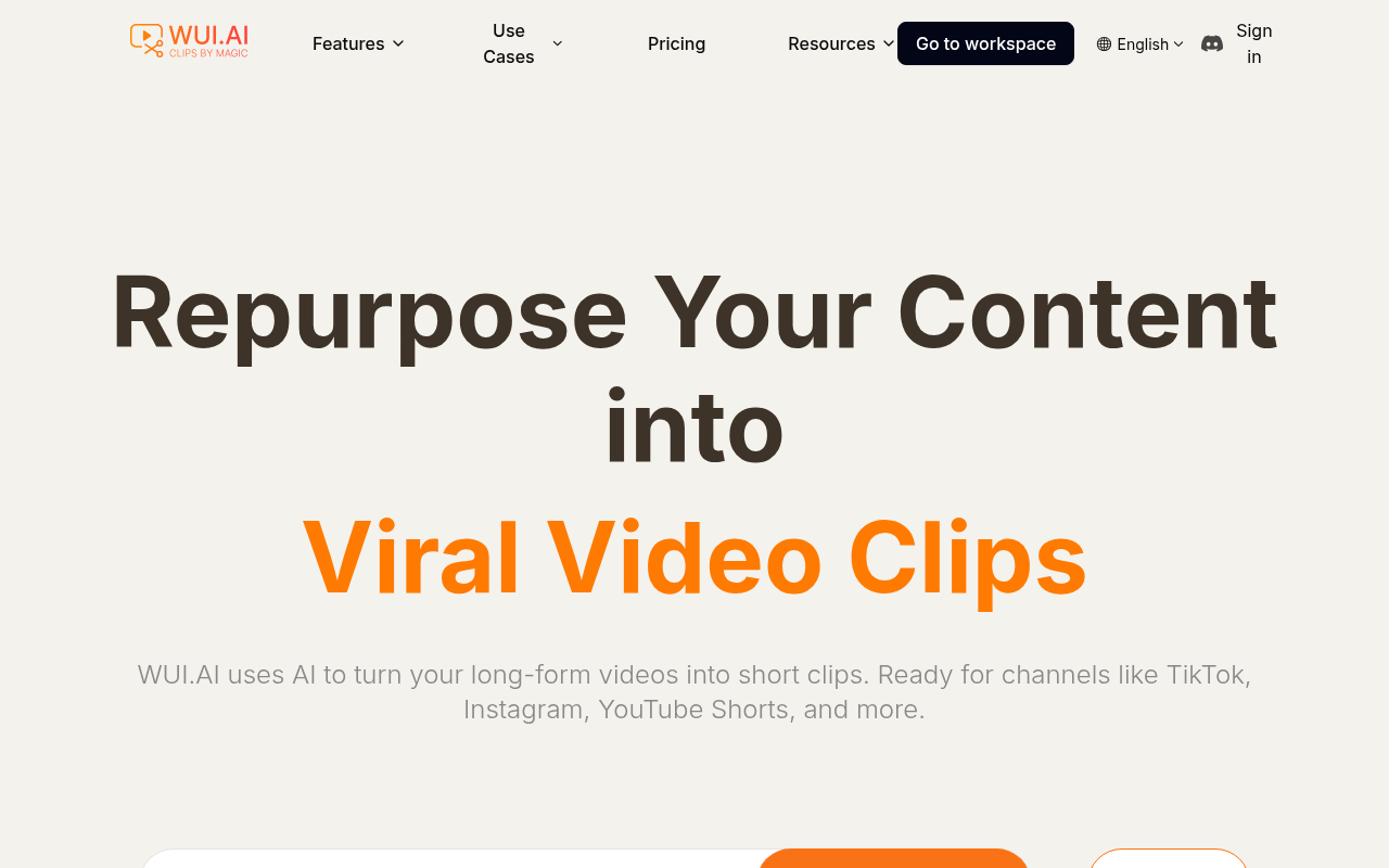 Screenshot of WUI.AI: Turn Content into Engaging Short Videos with AI