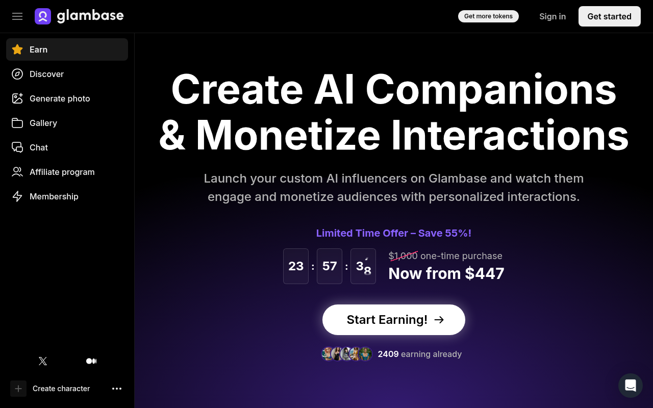 Screenshot of Glambase: Create and Monetize Your AI Influencer