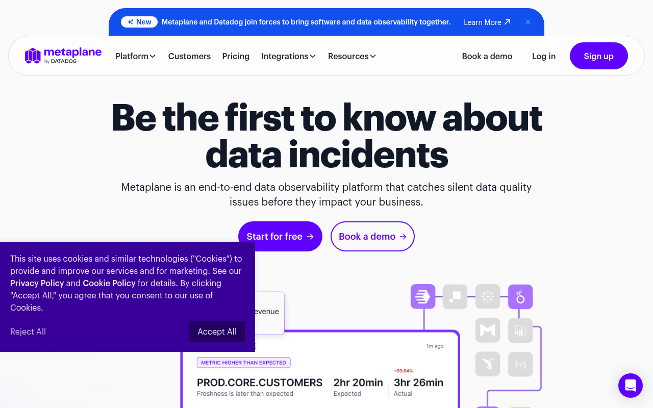 Screenshot of Metaplane: Your Data Observability Wingman