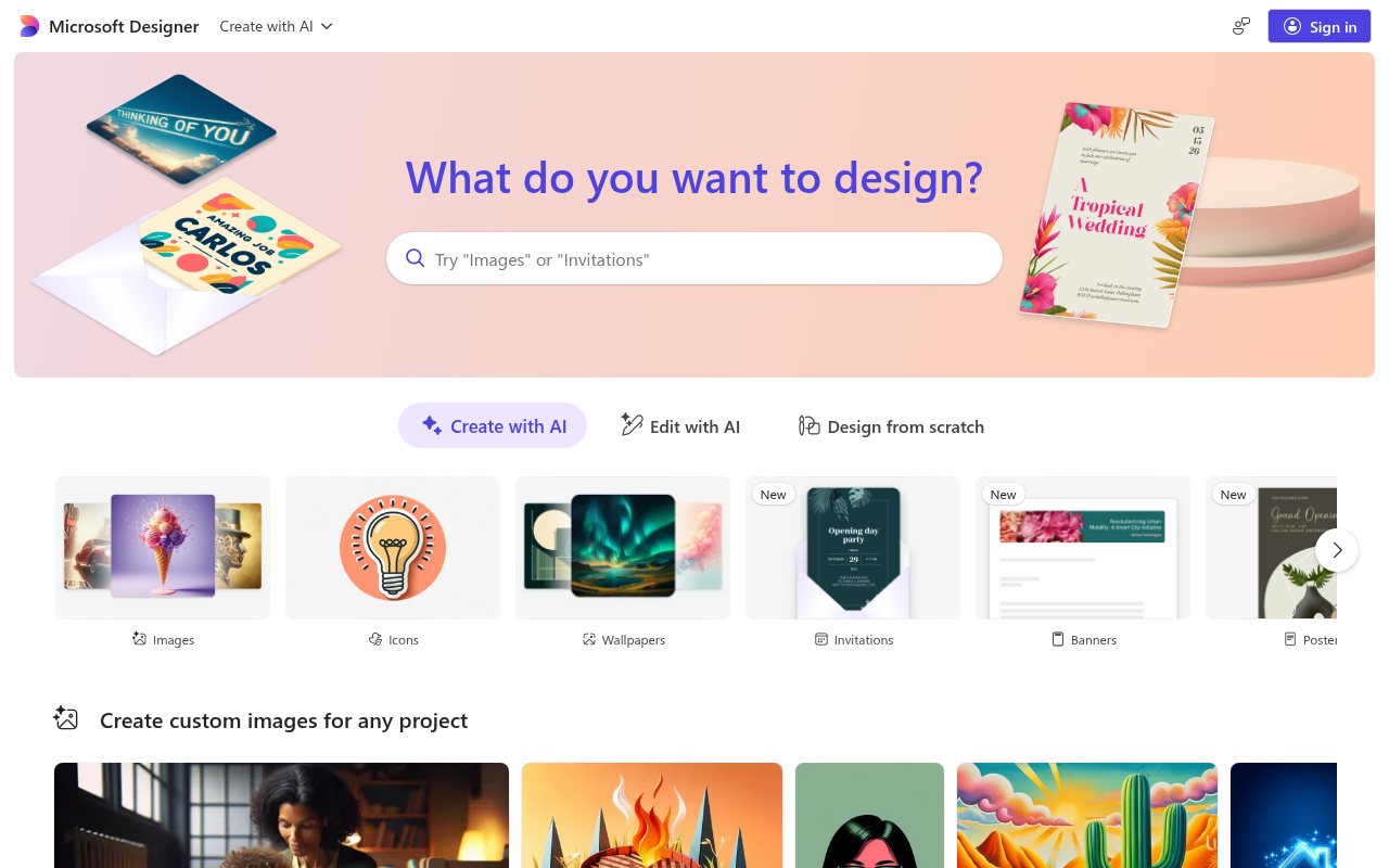 Screenshot of Microsoft Designer: AI-Powered Graphic Design for Everyone