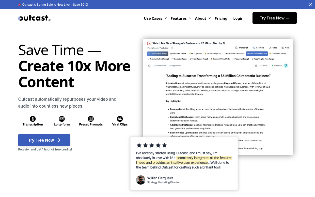 Screenshot of Outcast AI: Repurpose Your Content Effortlessly & Amplify Your Reach