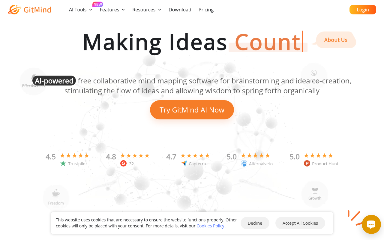 Screenshot of GitMind Review: AI-Powered Brainstorming & Mind Mapping Made Easy