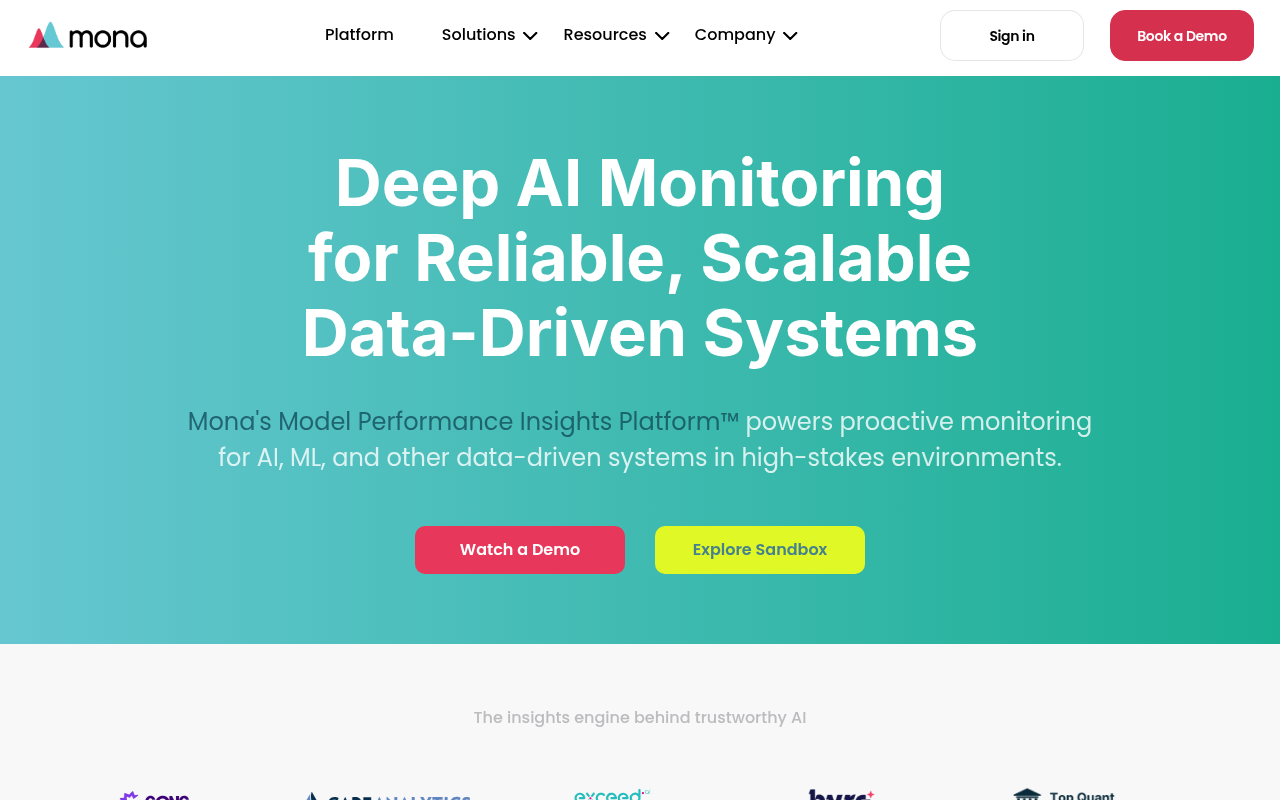 Screenshot of Mona AI Monitoring: Boost Model Performance & Reliability