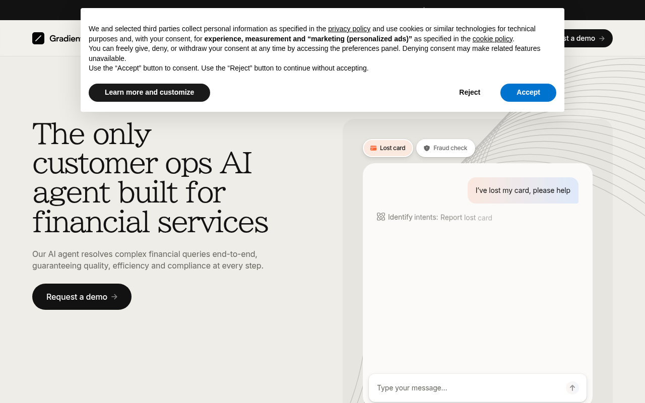 Screenshot of Gradient Labs: AI-Powered Customer Operations for Financial Services