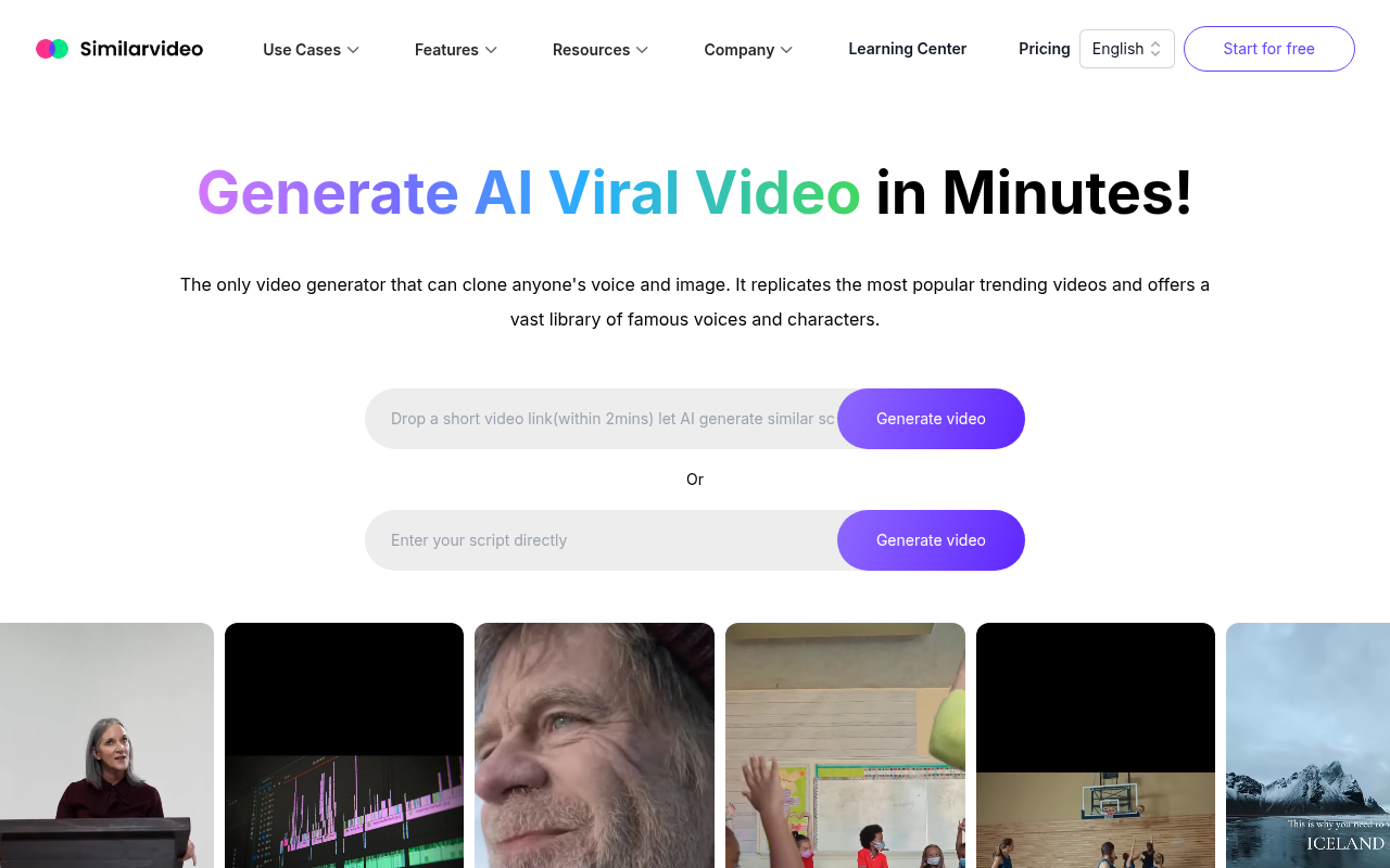 Screenshot of Unleash Viral Videos: A Review of Similarvideo AI Video Generator