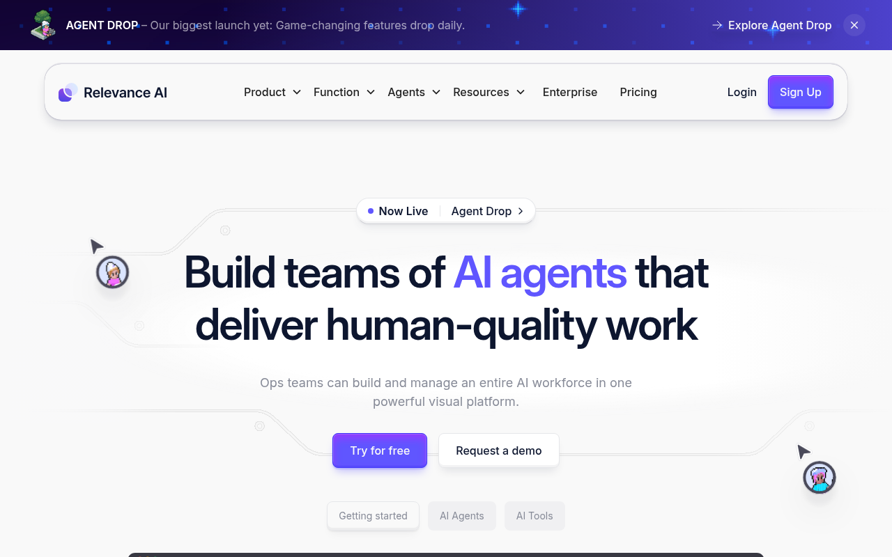 Screenshot of Relevance AI: Build Your Autonomous AI Workforce