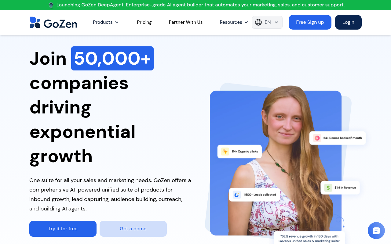 Screenshot of GoZen AI: The All-in-One Growth Platform for Marketing, Sales & Support