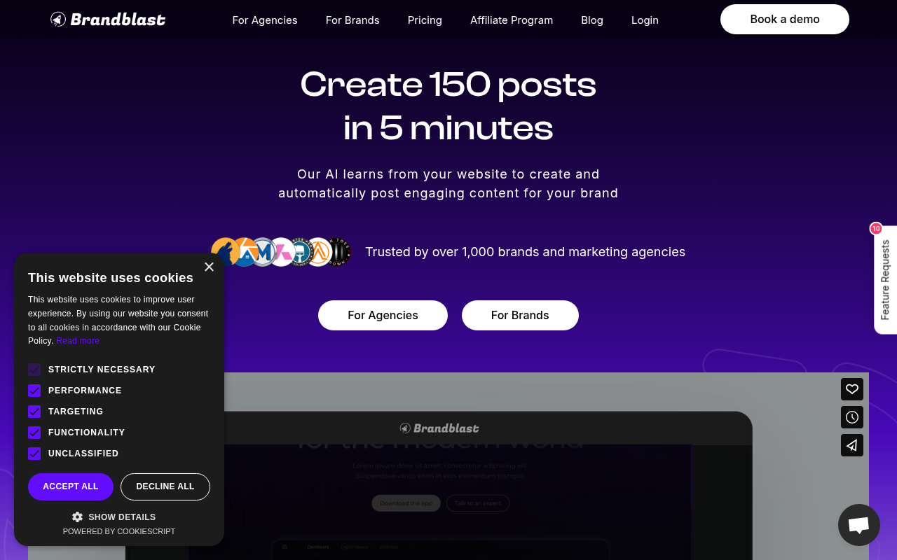 Screenshot of Brandblast: AI-Powered Social Media Automation for Small Businesses