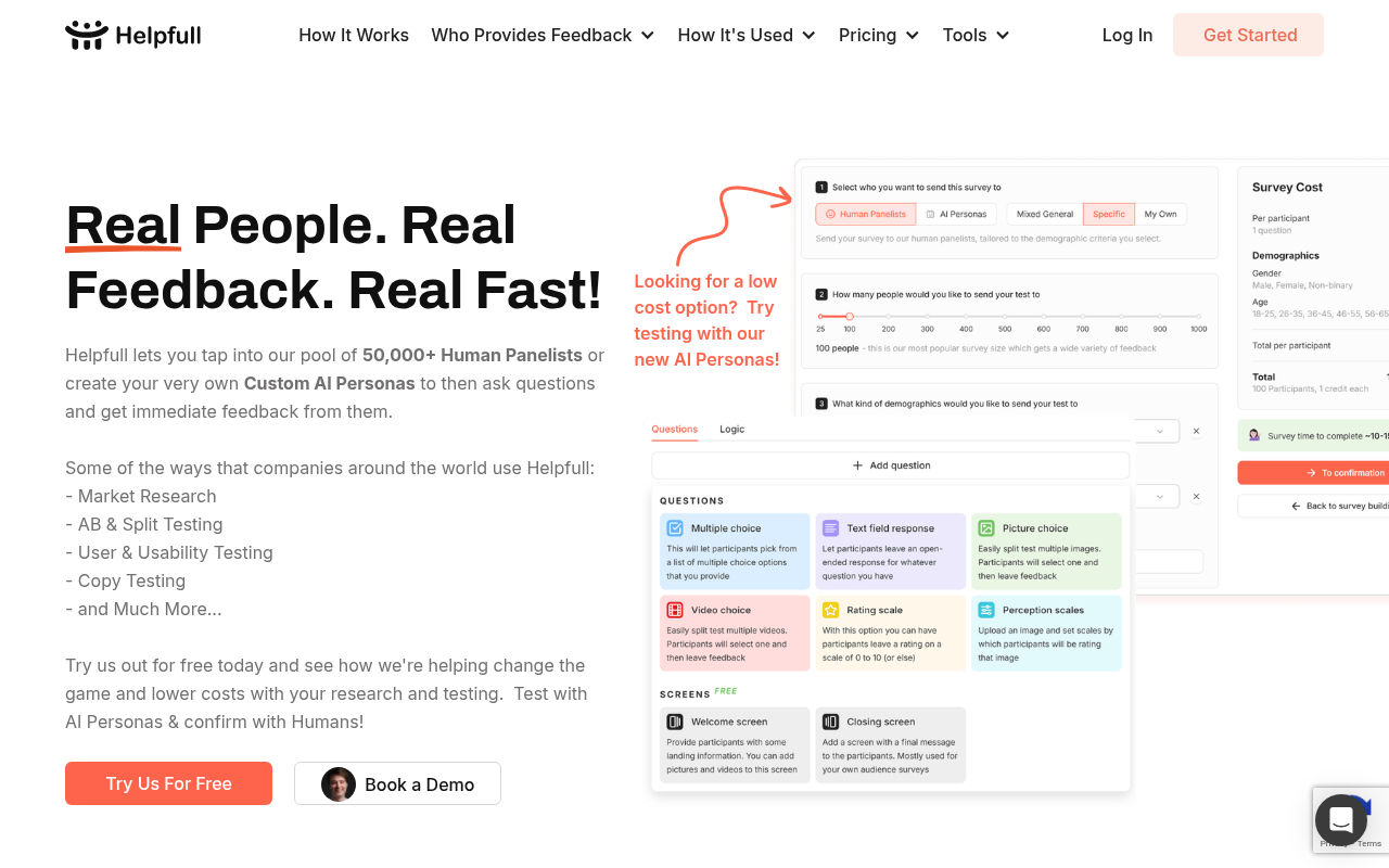 Screenshot of Helpfull: AI-Powered Market Research and Customer Insights