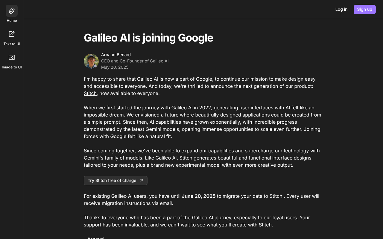 Screenshot of Galileo AI: Design at Warp Speed with AI