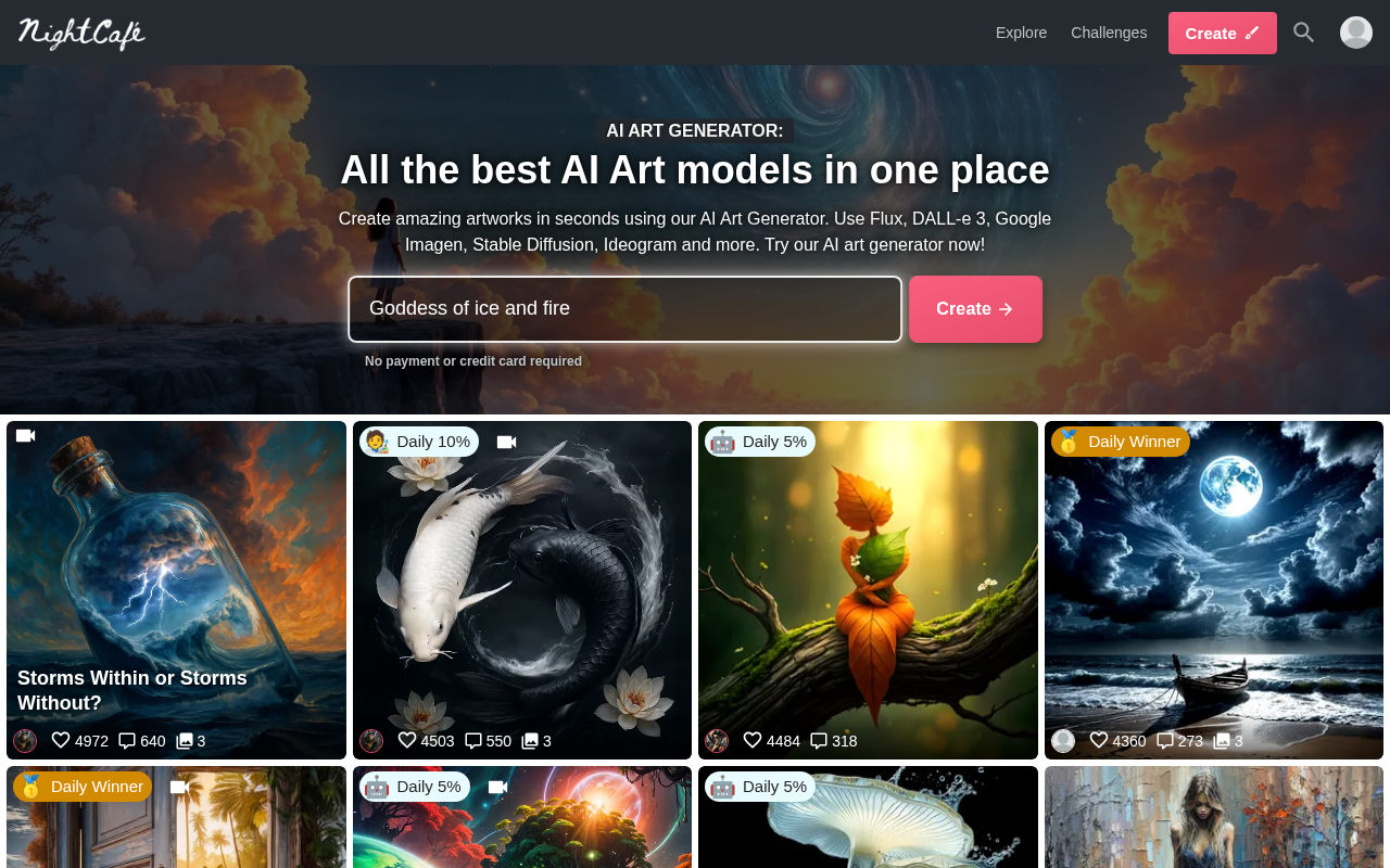 Screenshot of NightCafe Creator: Your AI Art Studio