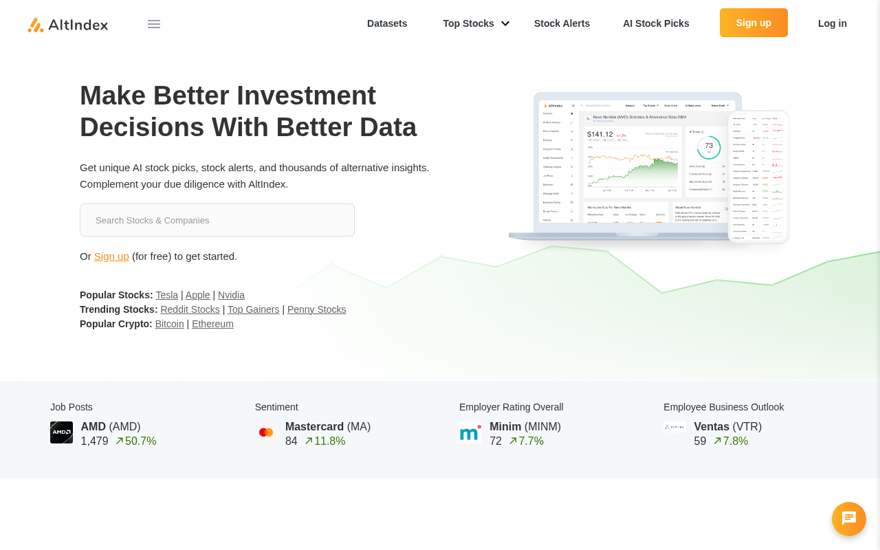 Screenshot of AltIndex: AI-Powered Alternative Data for Smarter Investing