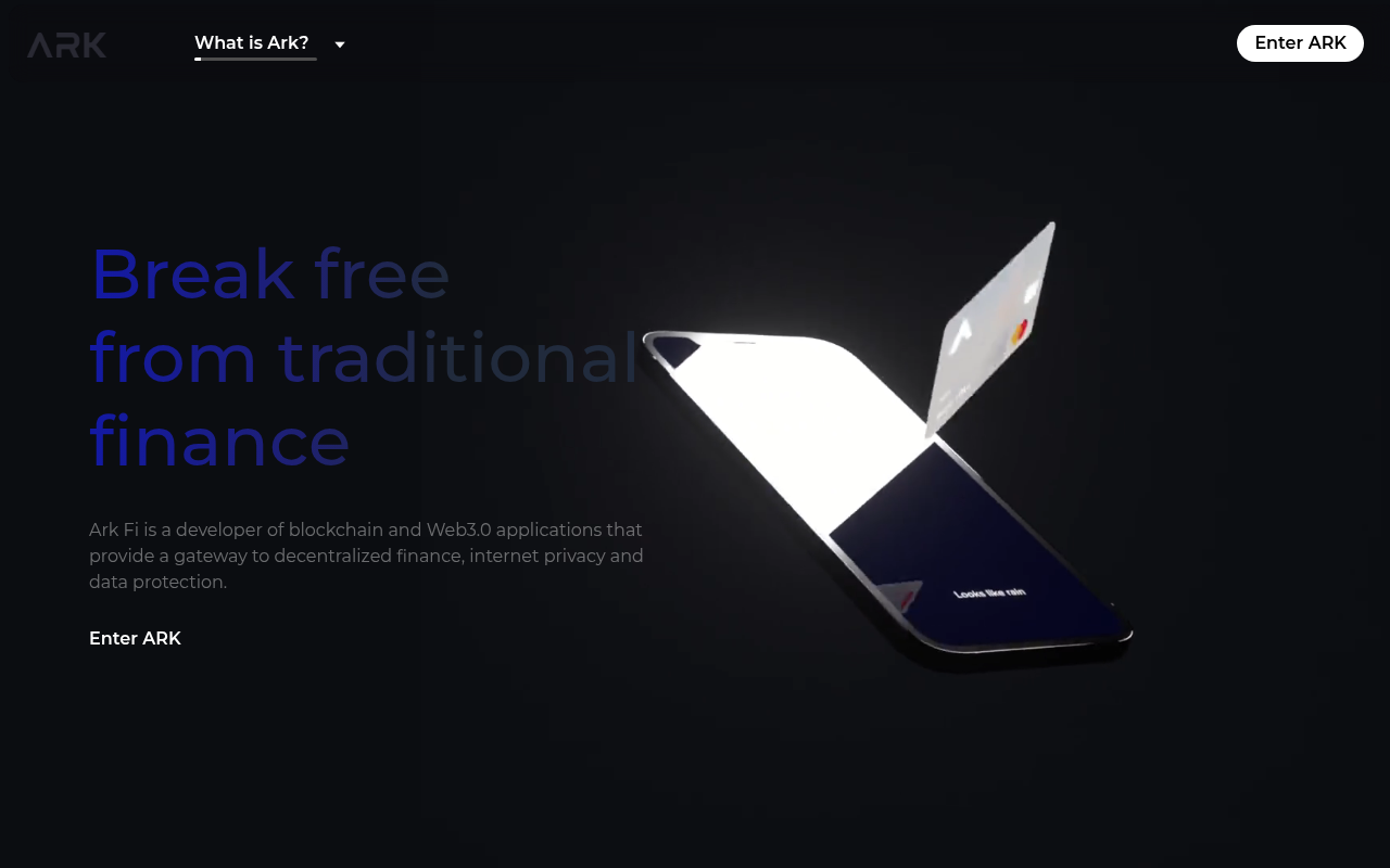 Screenshot of ARK Fi: Secure Crypto Banking and Privacy Solutions