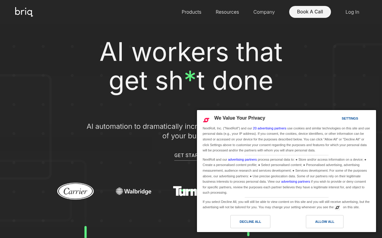 Screenshot of Briq: AI-Powered Business Automation Review