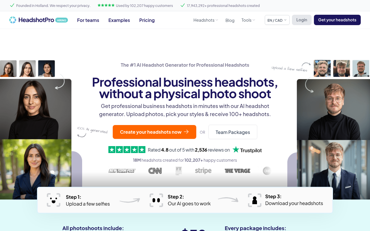 Screenshot of HeadshotPro: AI-Powered Professional Headshots Made Easy