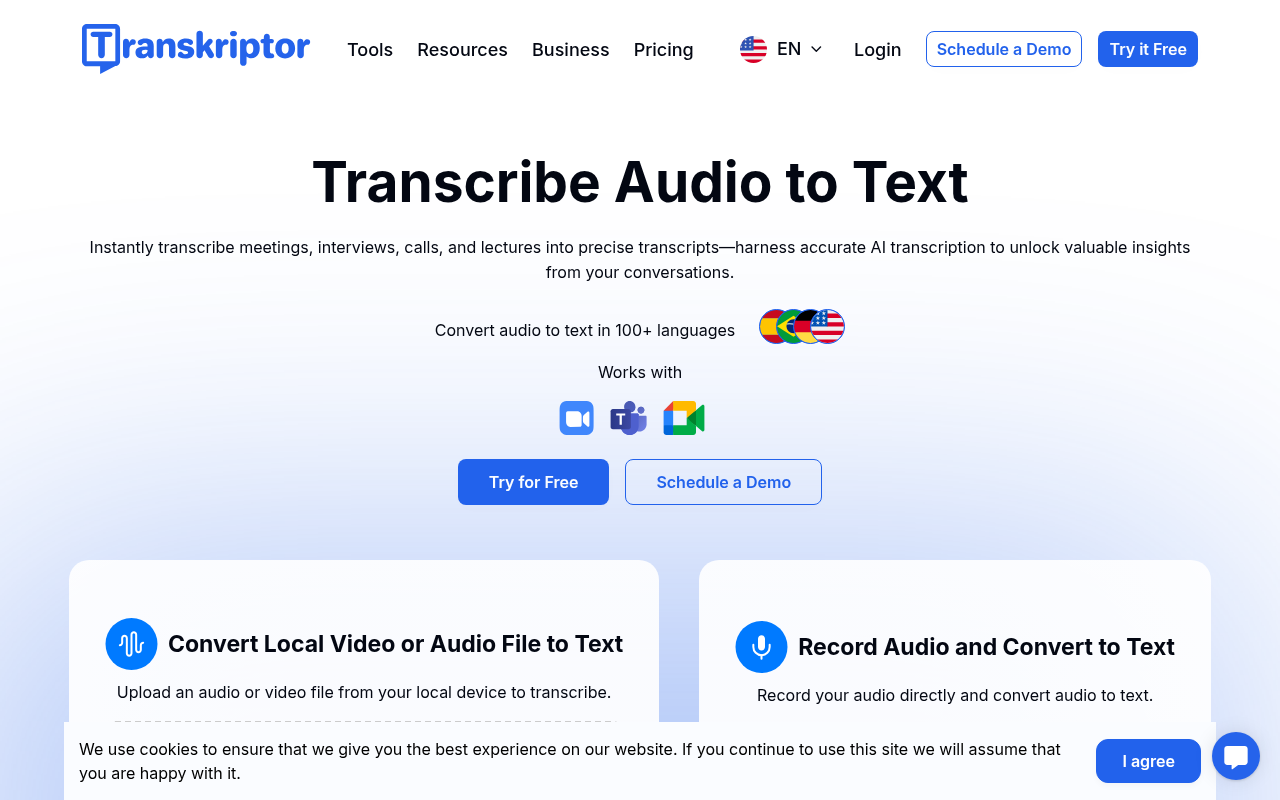 Screenshot of Transkriptor: AI-Powered Transcription for Effortless Audio to Text