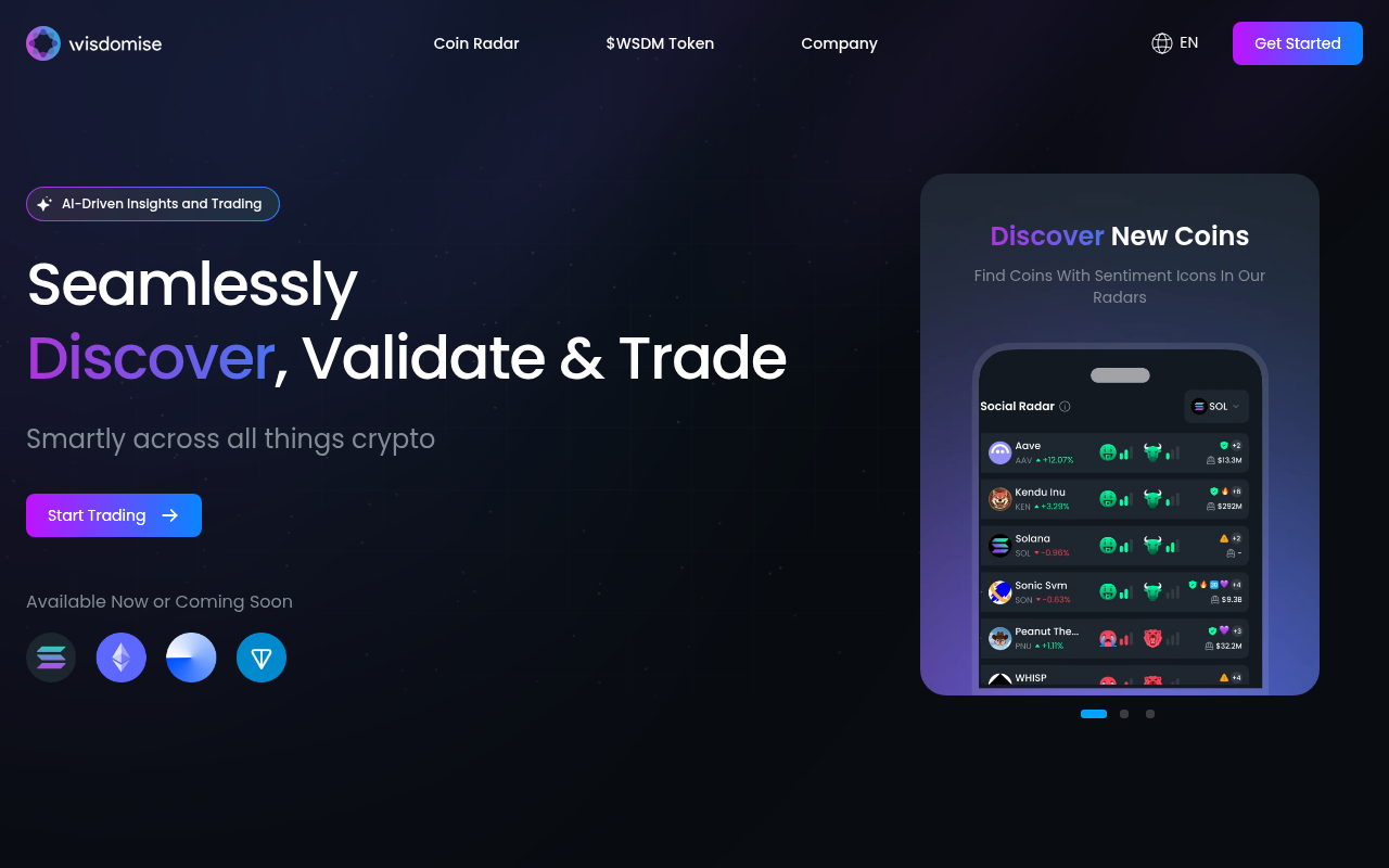 Screenshot of Wisdomise: AI-Powered Crypto Insights & Automated Trading