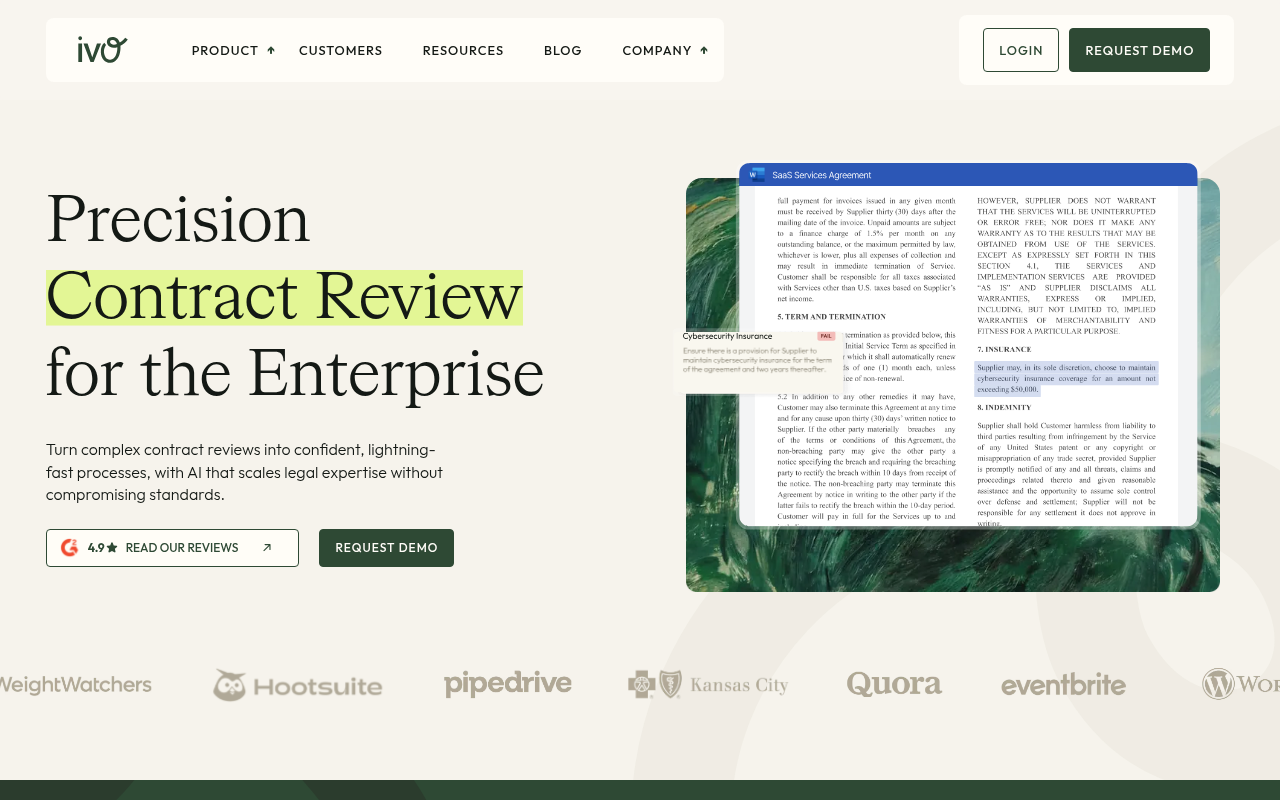 Screenshot of Ivo AI: Streamlining Contract Review for Legal Professionals