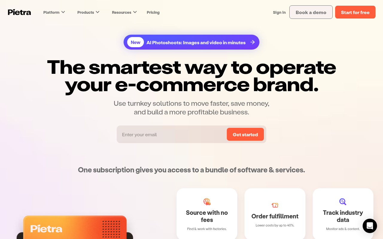 Screenshot of Pietra: Powering Profitable Brands with Streamlined E-commerce