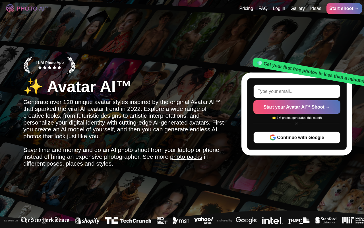 Screenshot of AvatarAI.me: Your AI-Powered Professional Photoshoot