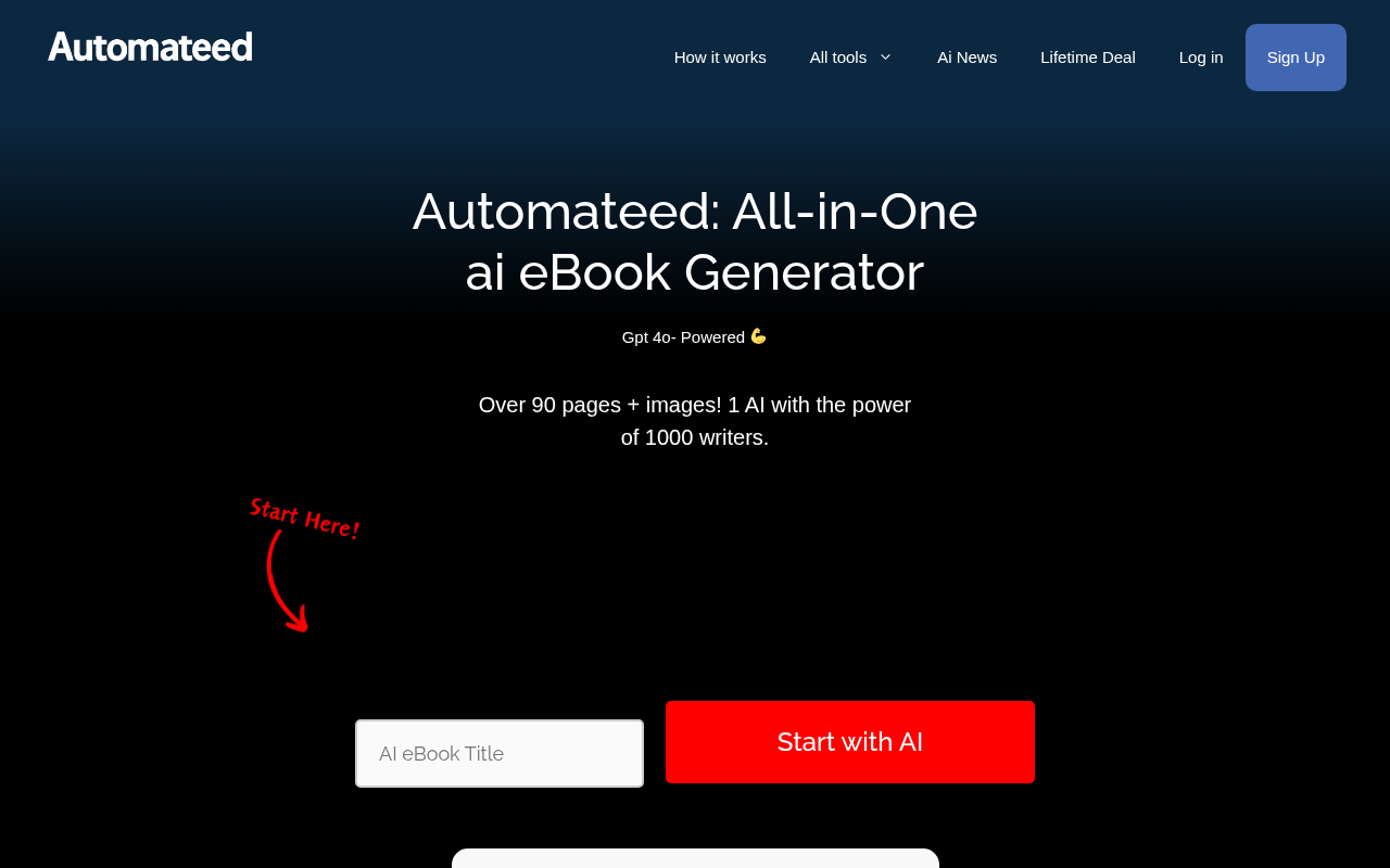 Screenshot of Automateed: The AI eBook Generator for Effortless Content Creation