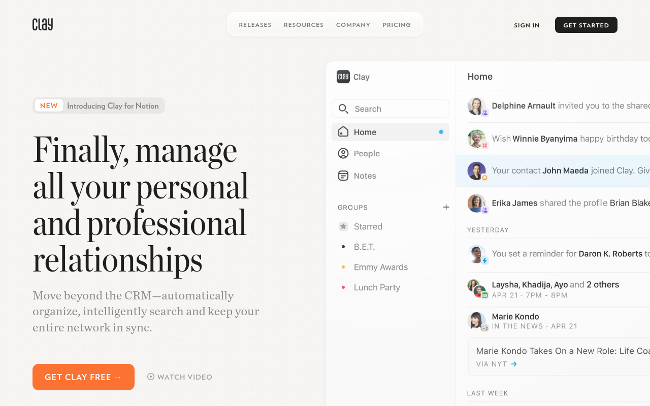 Screenshot of Clay: The AI-Powered Rolodex Revolutionizing Your Relationships