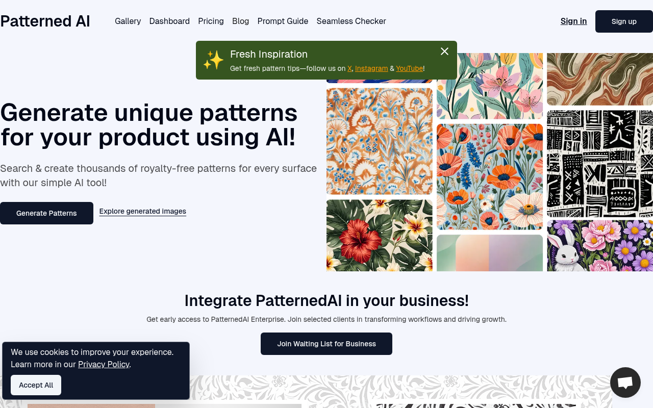 Screenshot of Patterned AI: Your Go-To for AI Pattern Generation