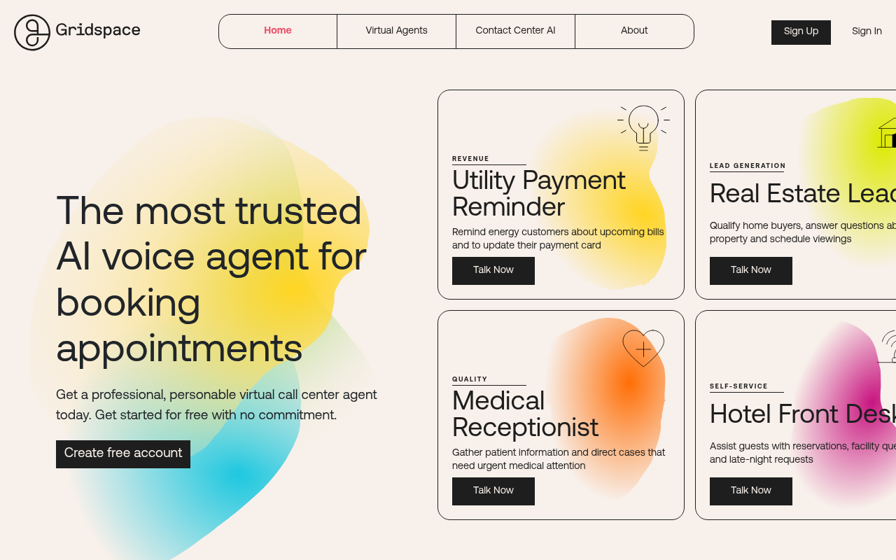 Screenshot of Gridspace: AI-Powered Virtual Agents for Modern Contact Centers