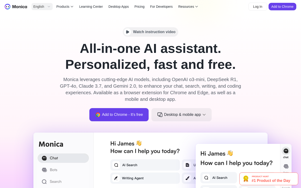 Screenshot of Monica AI: Your All-in-One AI Assistant for Chat, Search, and More