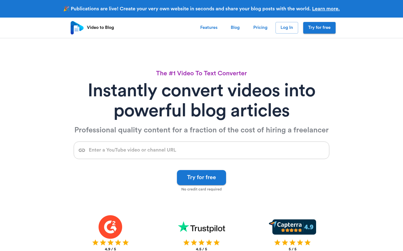 Screenshot of Transform Videos into Blogs: A Review of VideoToBlog