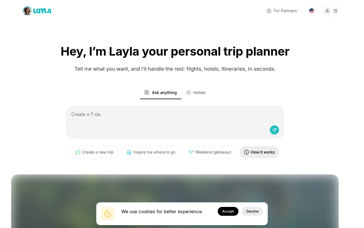 Screenshot of Layla AI: Your Personalized Travel Itinerary Generator