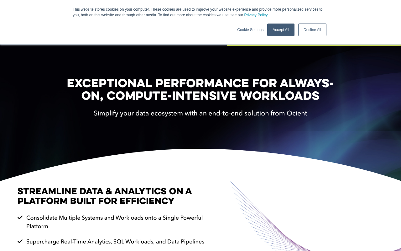 Screenshot of Ocient: Hyperscale Data Analytics for the Modern Enterprise